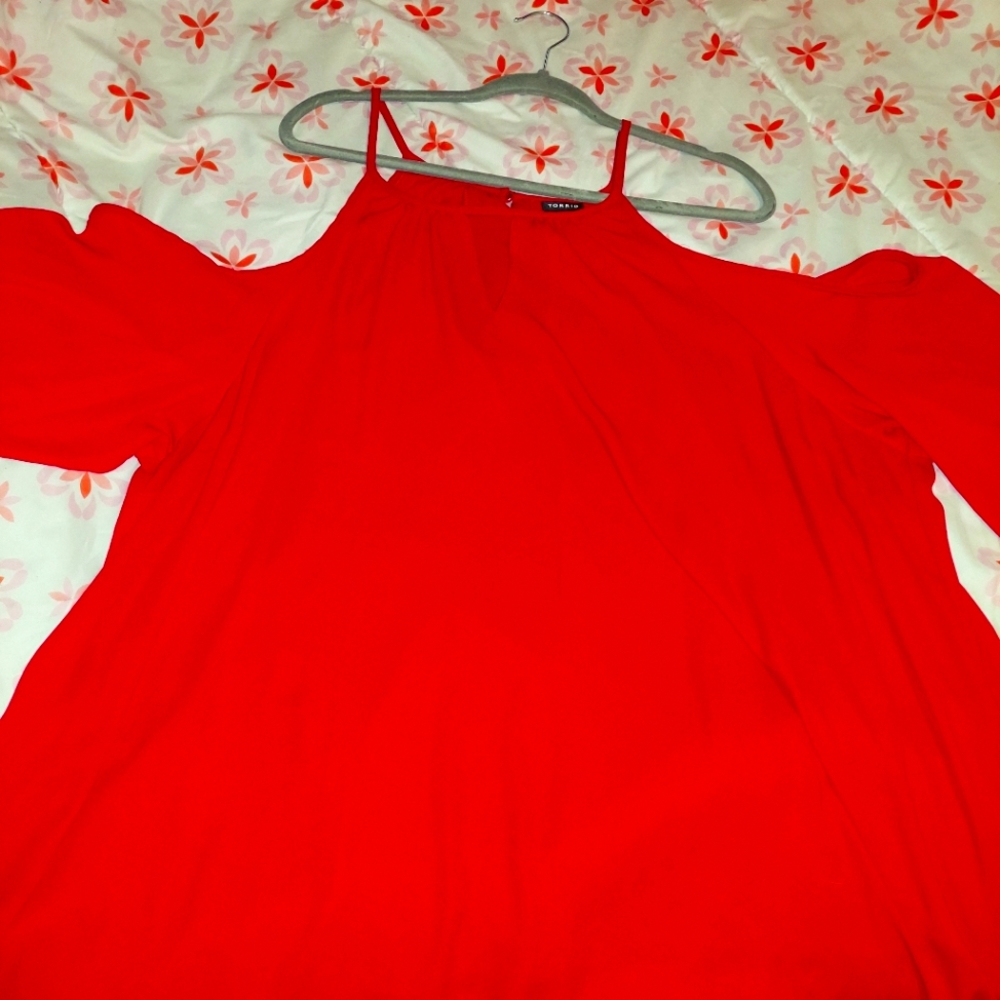 TORRID red cold shoulder blouse